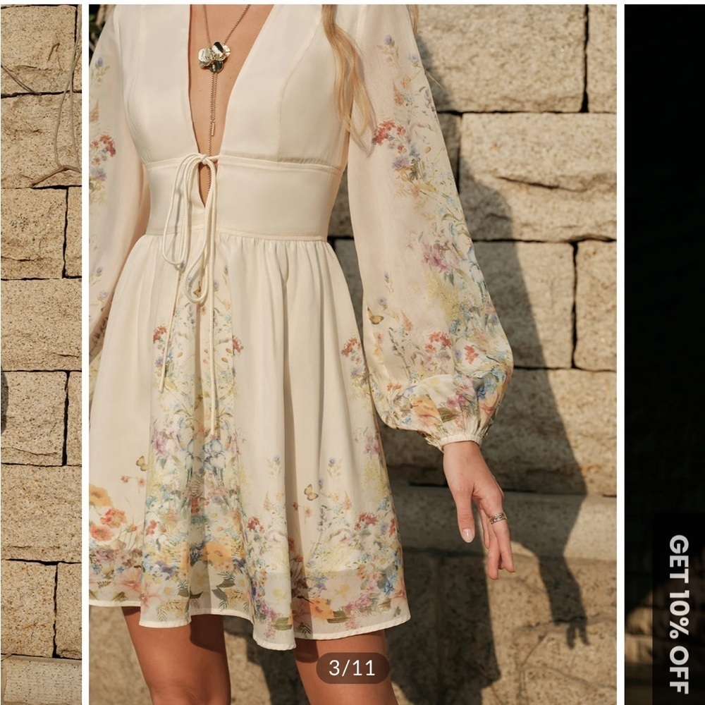 Commense Apricot Floral Print Tie-Front Dress - Picture 6 of 9